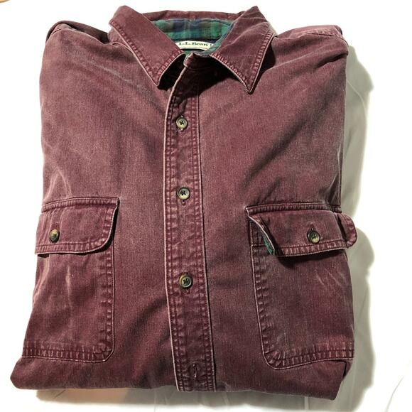 Vintage LL Bean flannel lined long sleeve chore shirt purple distressed worn in - Picture 13 of 13